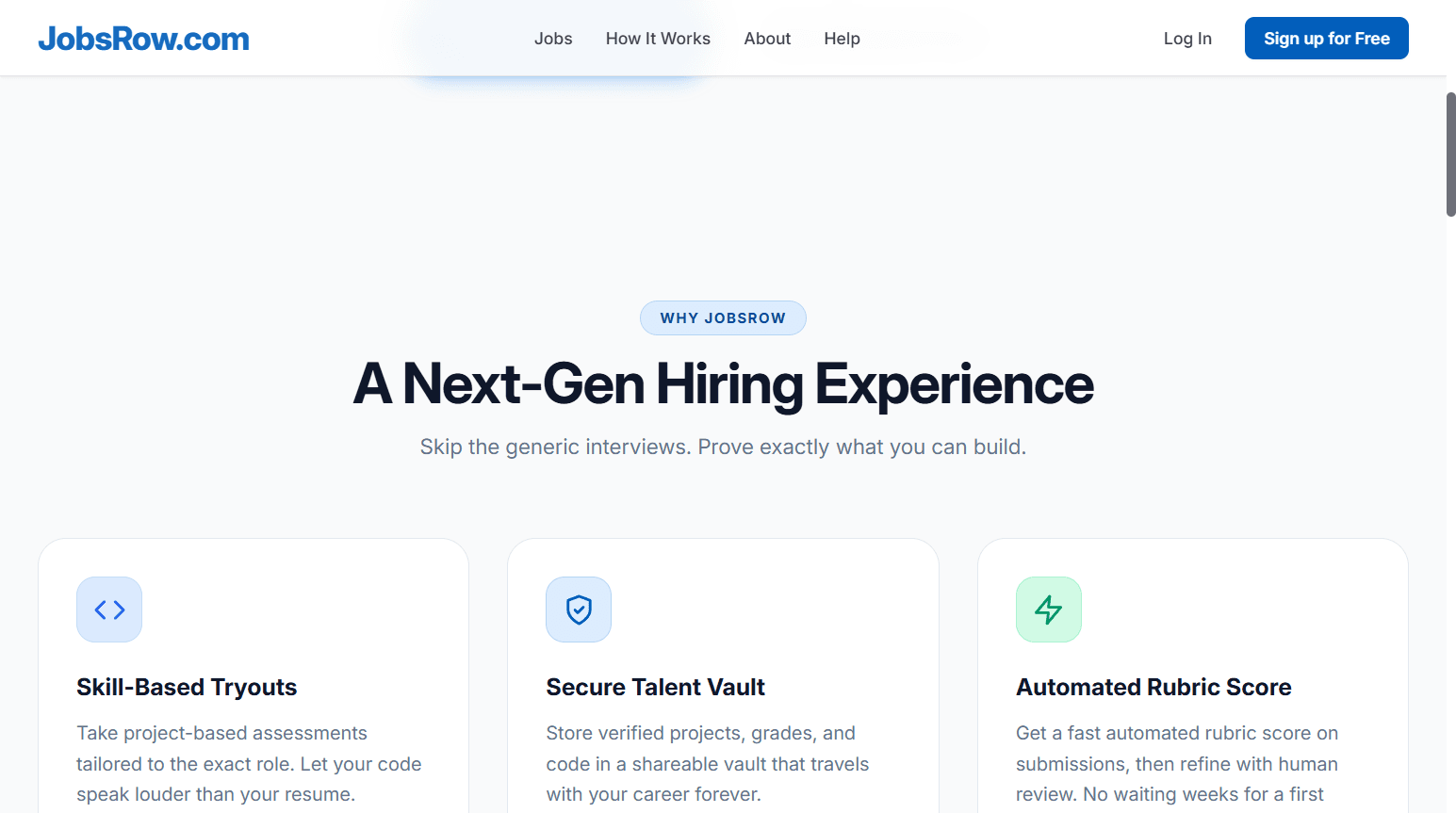 JobsRow skill-based hiring experience on jobsrow.com
